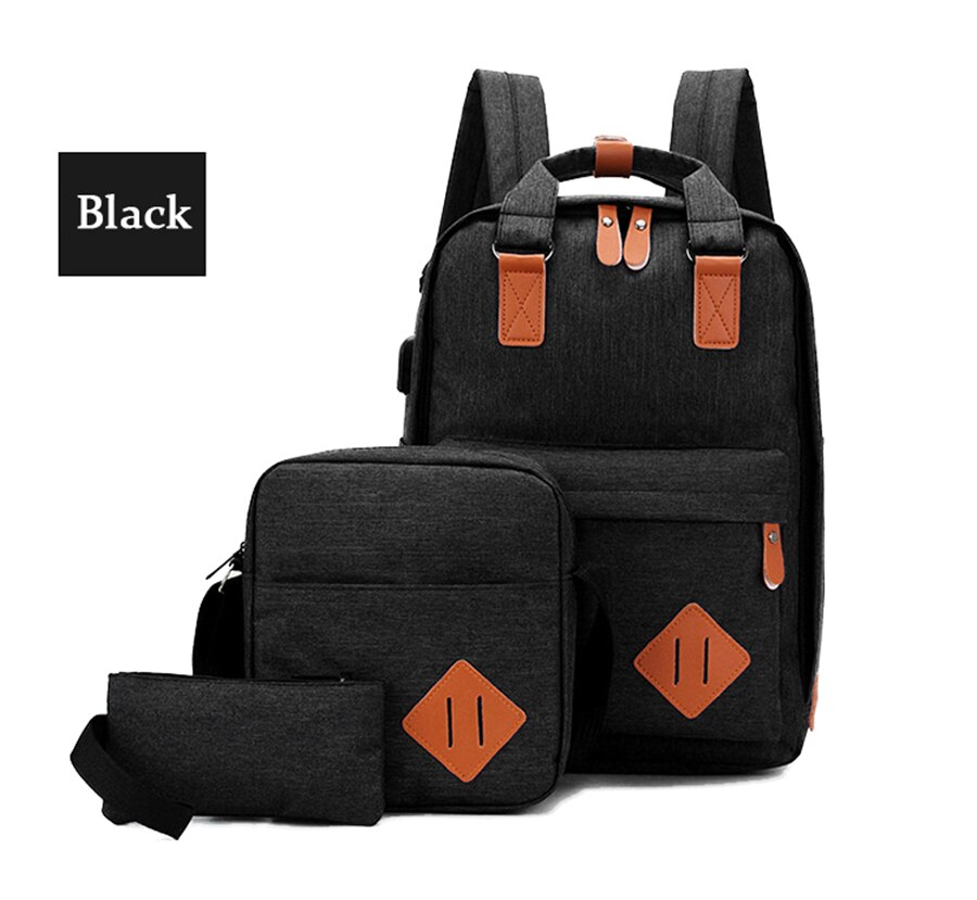 New Three-Piece USB Charging Bag Men Women 15.6 Inch Laptop Backpack Fashion School Bags Large Capacity Multifunction Travel Bag