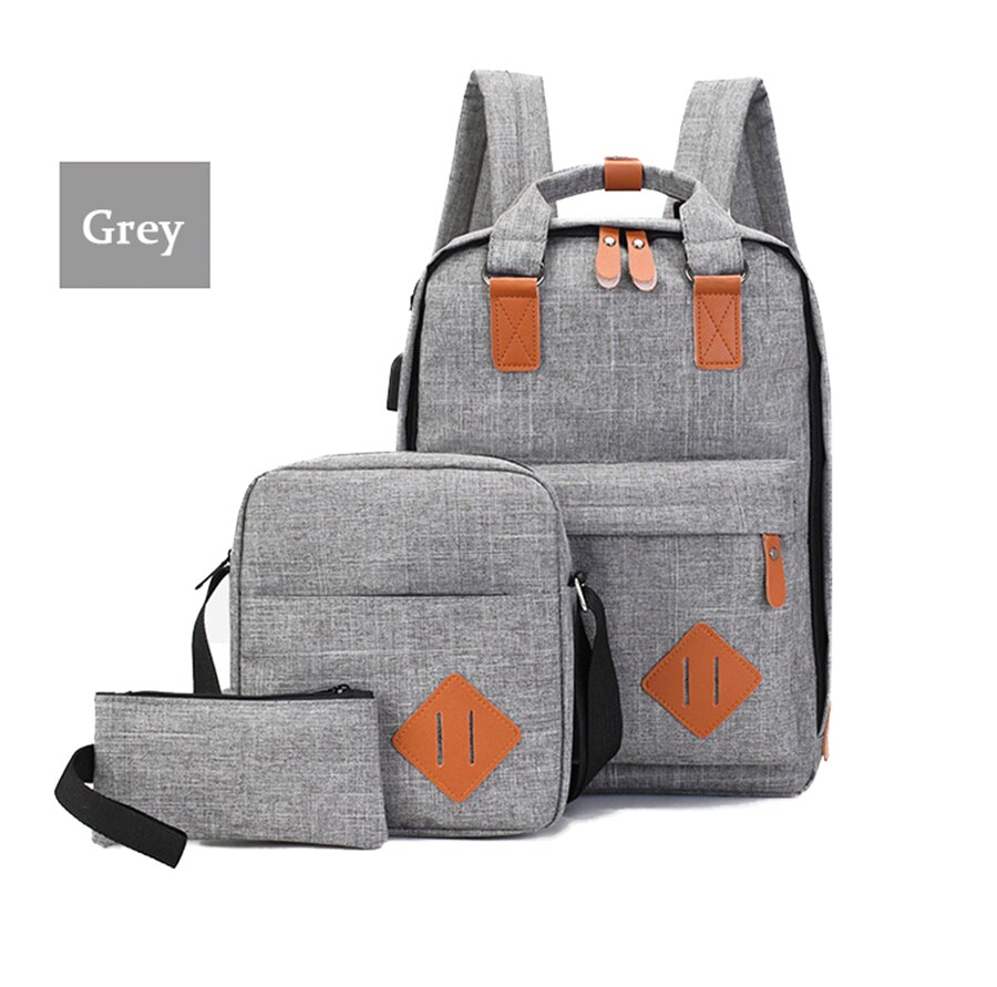 New Three-Piece USB Charging Bag Men Women 15.6 Inch Laptop Backpack Fashion School Bags Large Capacity Multifunction Travel Bag