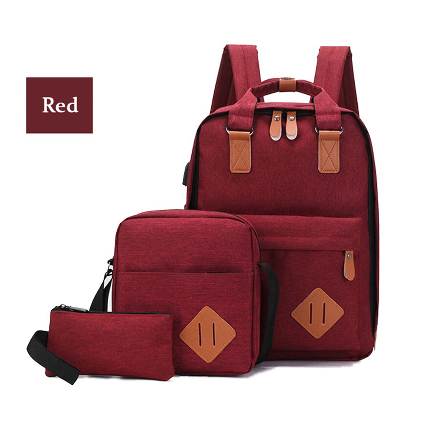 New Three-Piece USB Charging Bag Men Women 15.6 Inch Laptop Backpack Fashion School Bags Large Capacity Multifunction Travel Bag