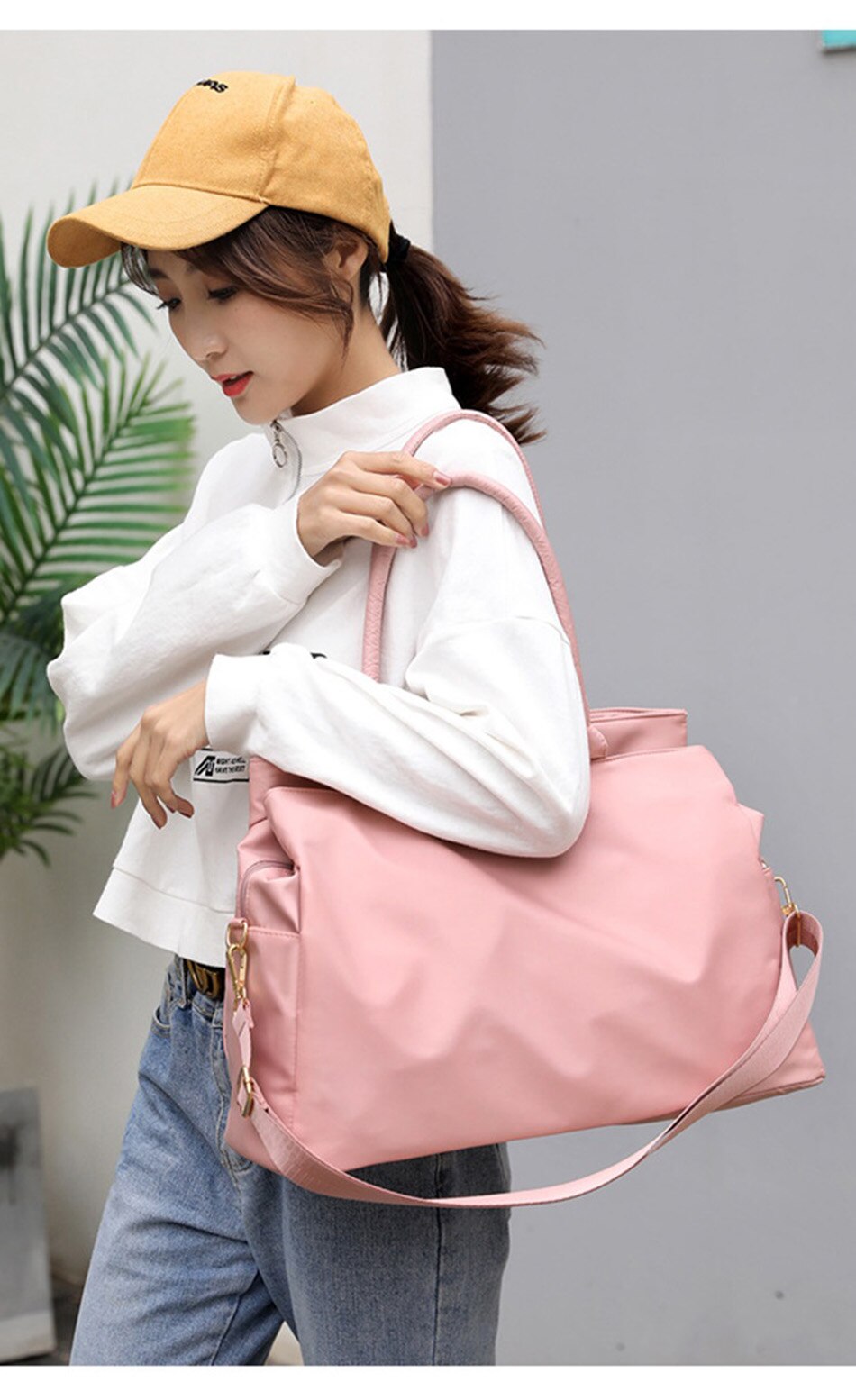 Casual Nylon Cloth One Shoulder Travel Bag Female Fashion Simple Sports Fitness Handbag Large Capacity Solid Color Crossbody Bag
