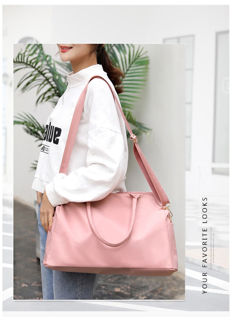 Casual Nylon Cloth One Shoulder Travel Bag Female Fashion Simple Sports Fitness Handbag Large Capacity Solid Color Crossbody Bag