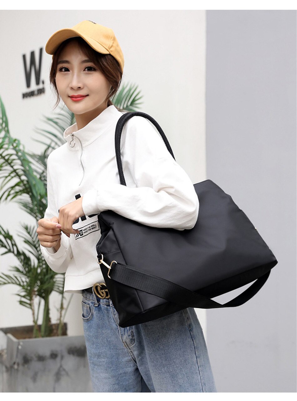 Casual Nylon Cloth One Shoulder Travel Bag Female Fashion Simple Sports Fitness Handbag Large Capacity Solid Color Crossbody Bag