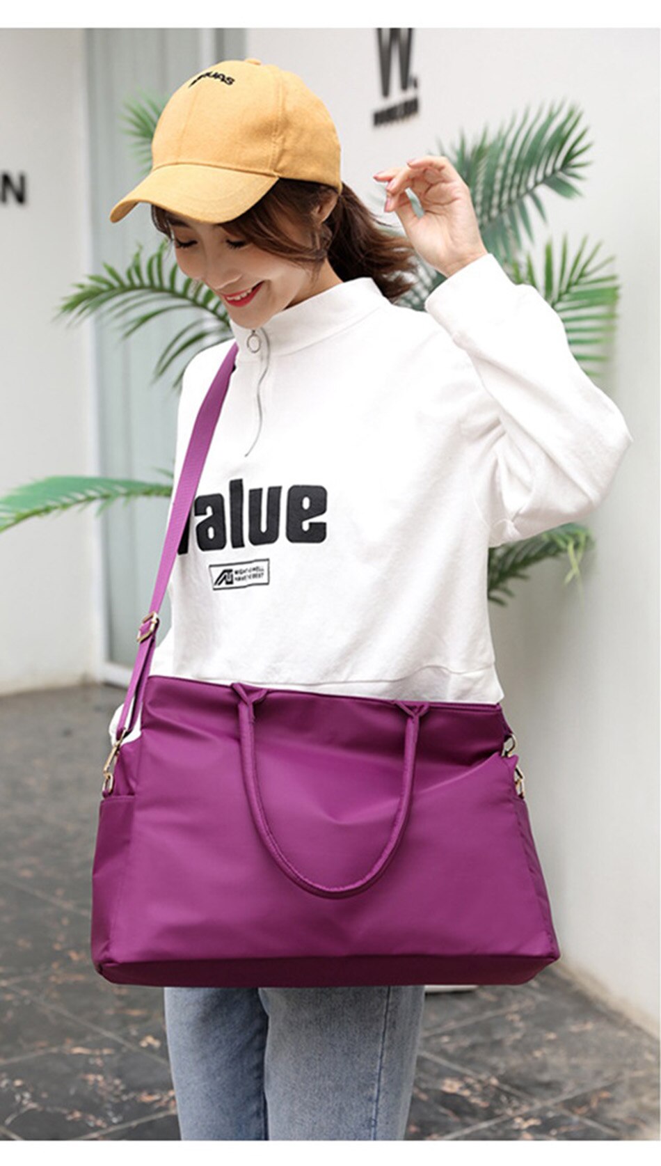 Casual Nylon Cloth One Shoulder Travel Bag Female Fashion Simple Sports Fitness Handbag Large Capacity Solid Color Crossbody Bag