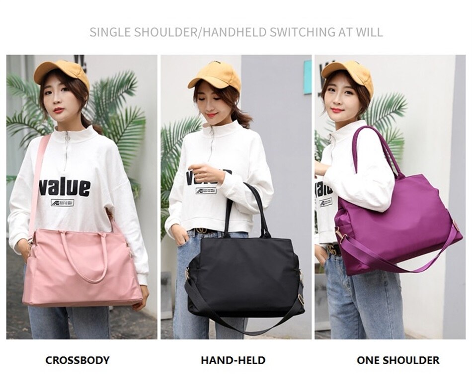 Casual Nylon Cloth One Shoulder Travel Bag Female Fashion Simple Sports Fitness Handbag Large Capacity Solid Color Crossbody Bag
