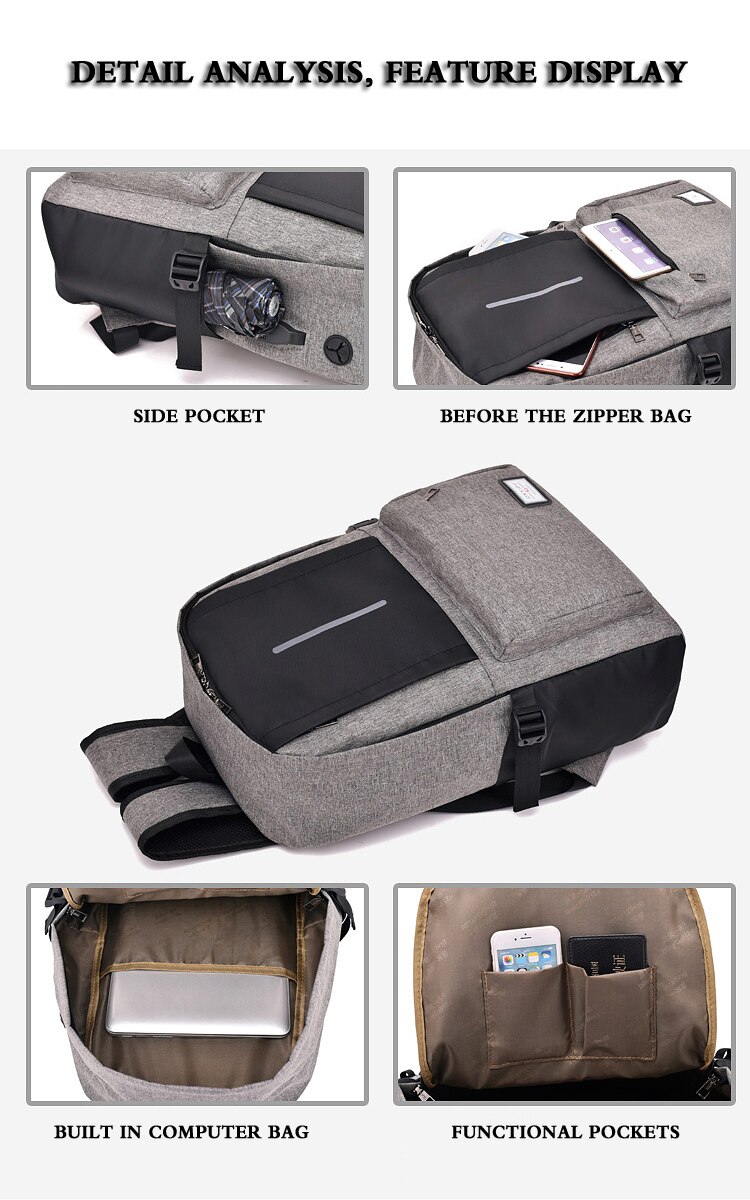 New USB Charging Backpack Men Women Multi-functional Travel Business 15.6 Inch Laptop Backpacks School Bags For Teenagers Unisex