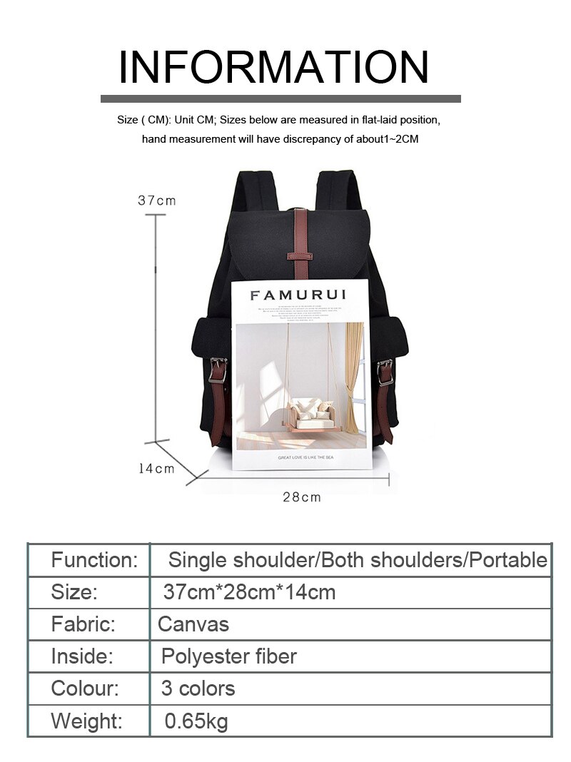 Canvas School Bags Women Waterproof Casual Large Capacity Vintage Backpack Teenagers Unisex Student Shopping Travel Shoulder Bag