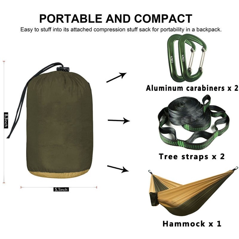 Solid Color Parachute Hammock with Hammock straps and Aluminum carabiner Camping Survival travel Double Person outdoor furniture