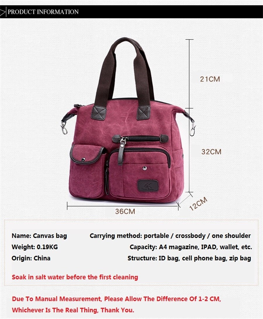 2019 High Quality Canvas Woman Bags Portable Retro Style Canvas Bag Outdoor Travel Leisure Shopping Shoulder Woman Crossbody Bag