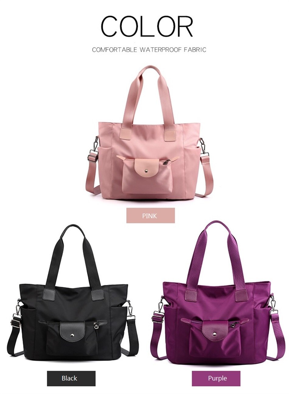 New Female Shoulder Bag High Quality Portable Crossbody Bags Large Capacity Solid Color Waterproof Nylon Fitness Travel Handbags