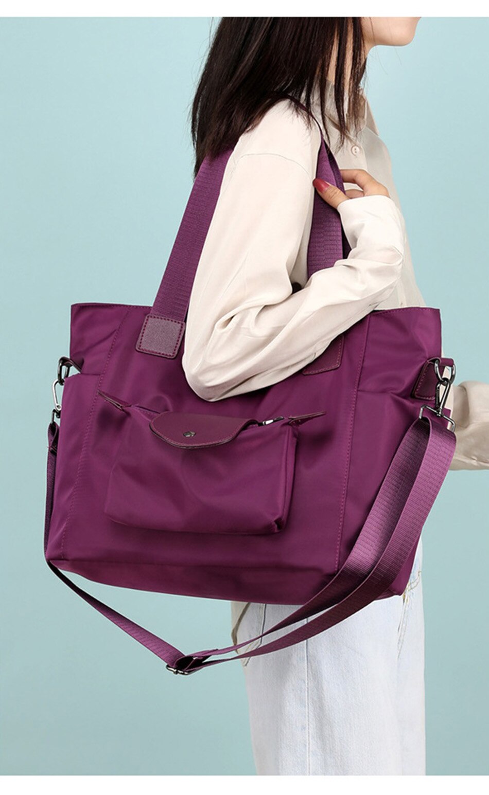 New Female Shoulder Bag High Quality Portable Crossbody Bags Large Capacity Solid Color Waterproof Nylon Fitness Travel Handbags