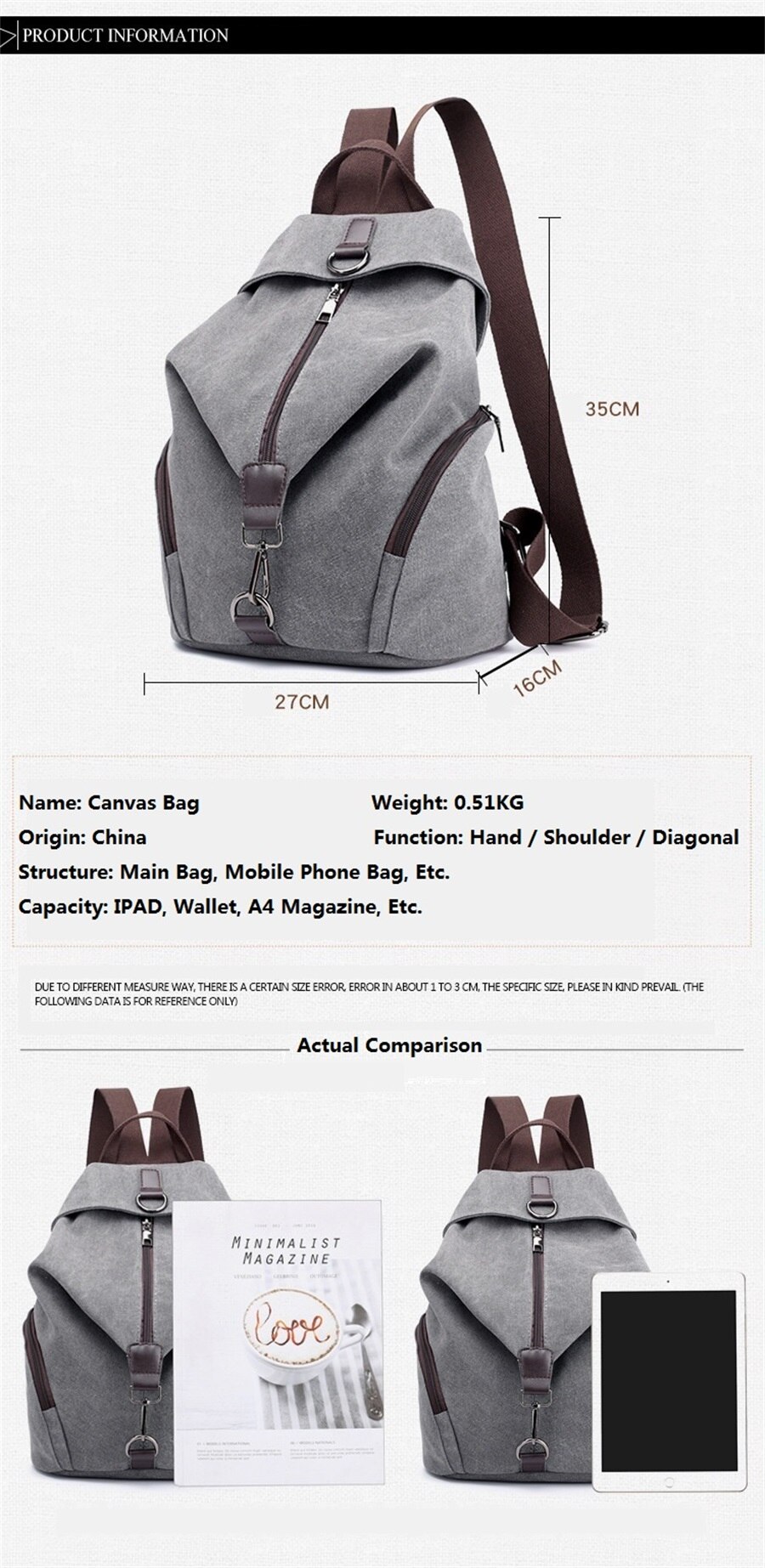 New In 2019 Korean Version Female Backpack Middle School Student Canvas Backpack Fashion Leisure Short-Distance Travel Backpack