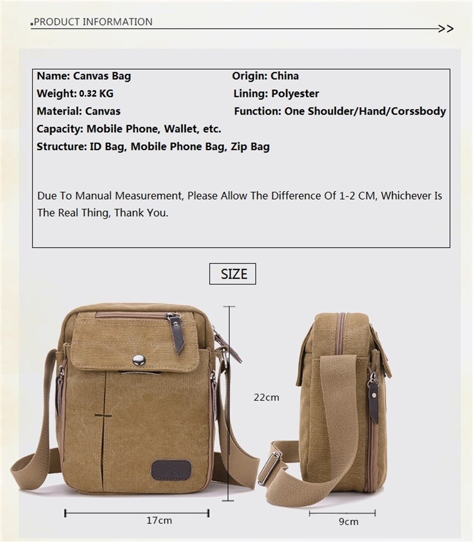 Outdoor Multi-function Travel Bag Mens High Quality Casual Crossbody Bag Folding Front Pocket Mens Shoulder Business Canvas Bags