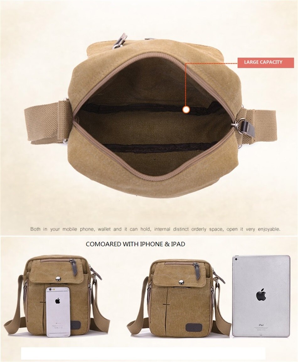 Outdoor Multi-function Travel Bag Mens High Quality Casual Crossbody Bag Folding Front Pocket Mens Shoulder Business Canvas Bags