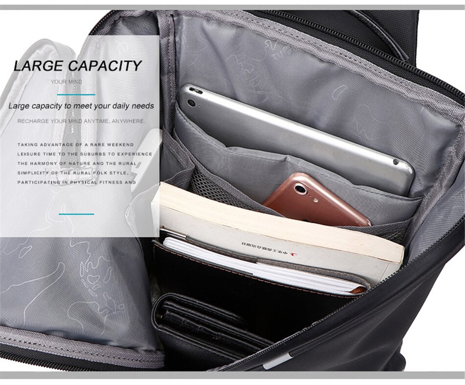 Business Male Sport Travel Chest Bag Waterproof Dust-proof Large Capacity Shoulder Bag USB Charging Student Messenger Light Bags