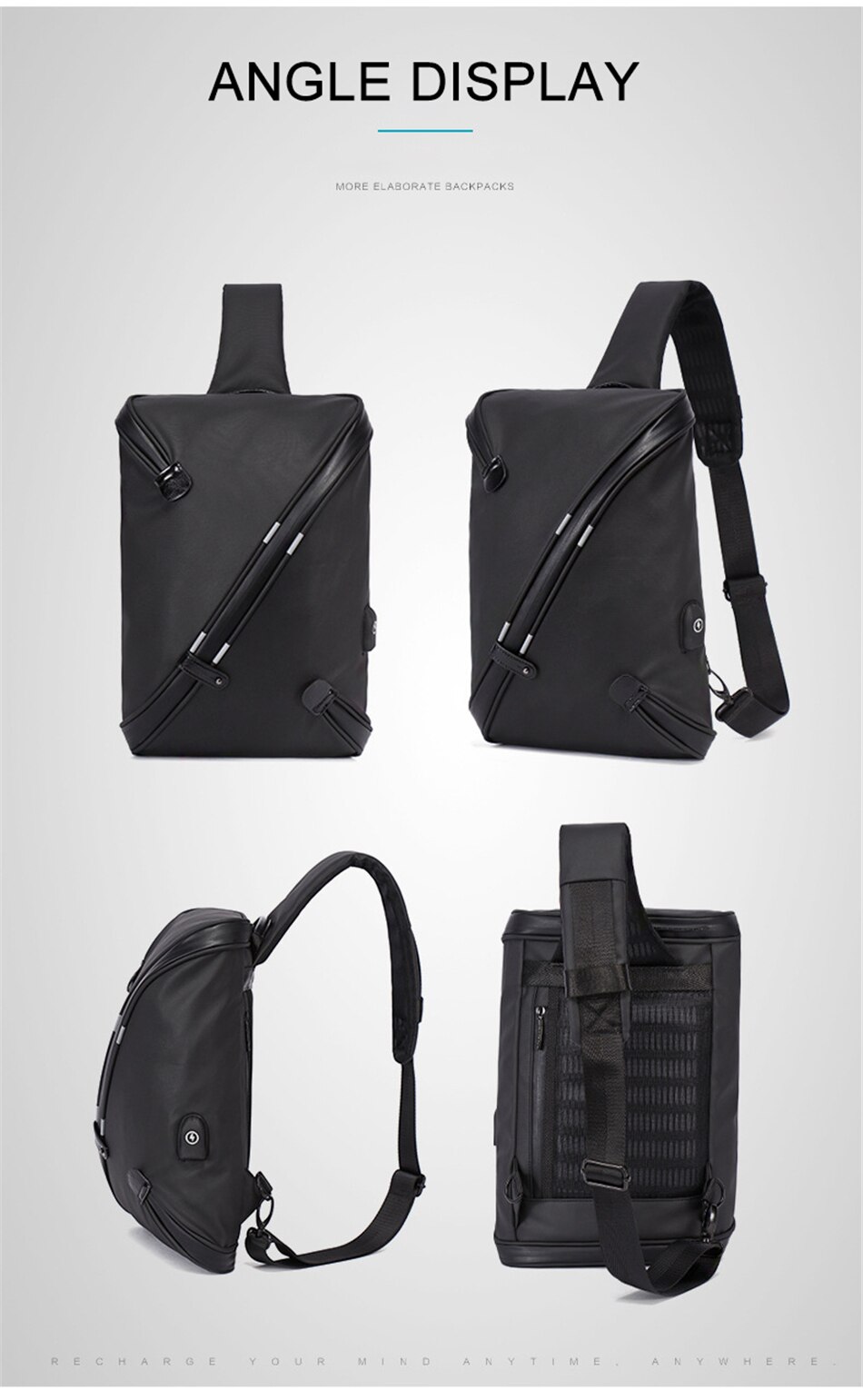 Business Male Sport Travel Chest Bag Waterproof Dust-proof Large Capacity Shoulder Bag USB Charging Student Messenger Light Bags