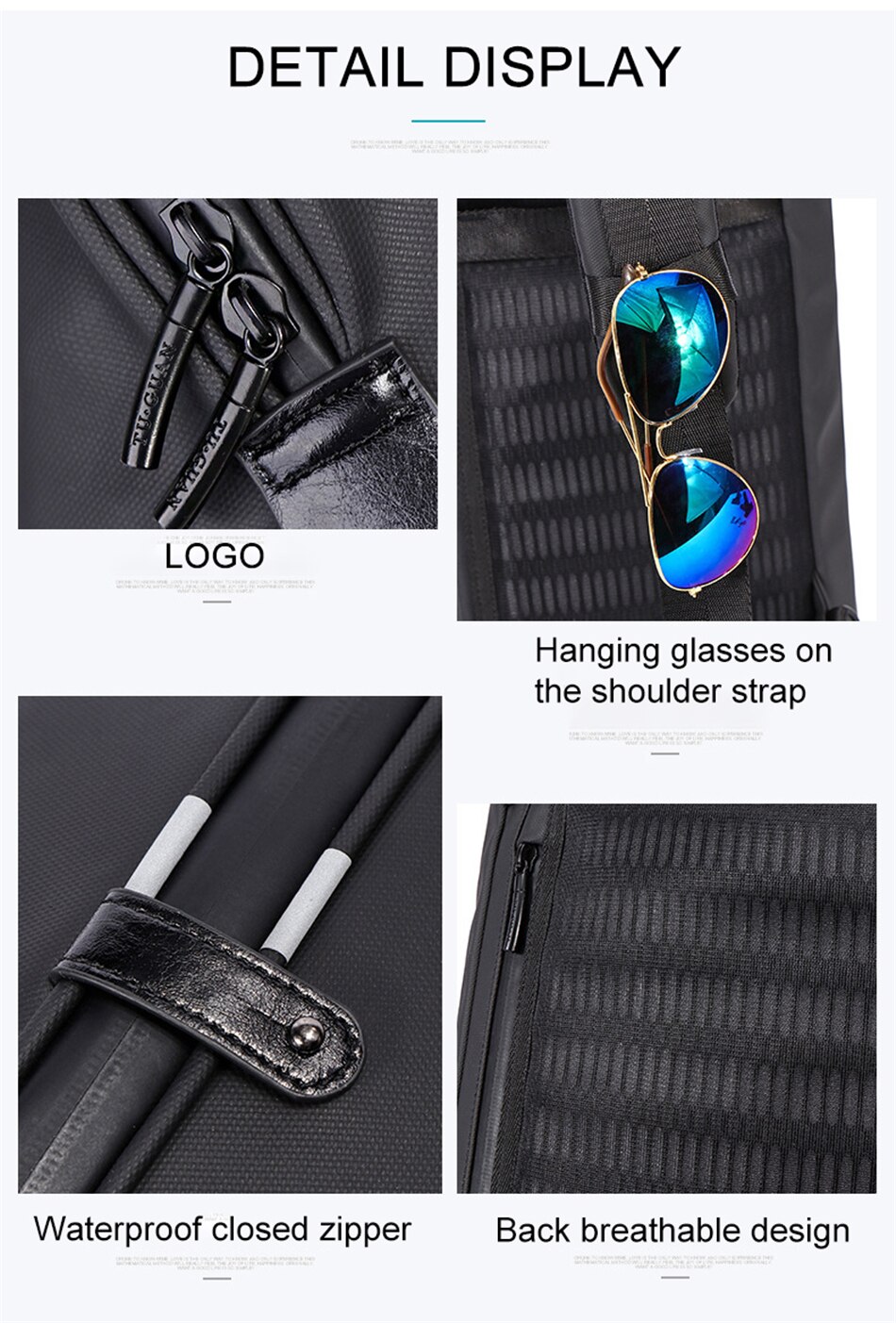 Business Male Sport Travel Chest Bag Waterproof Dust-proof Large Capacity Shoulder Bag USB Charging Student Messenger Light Bags