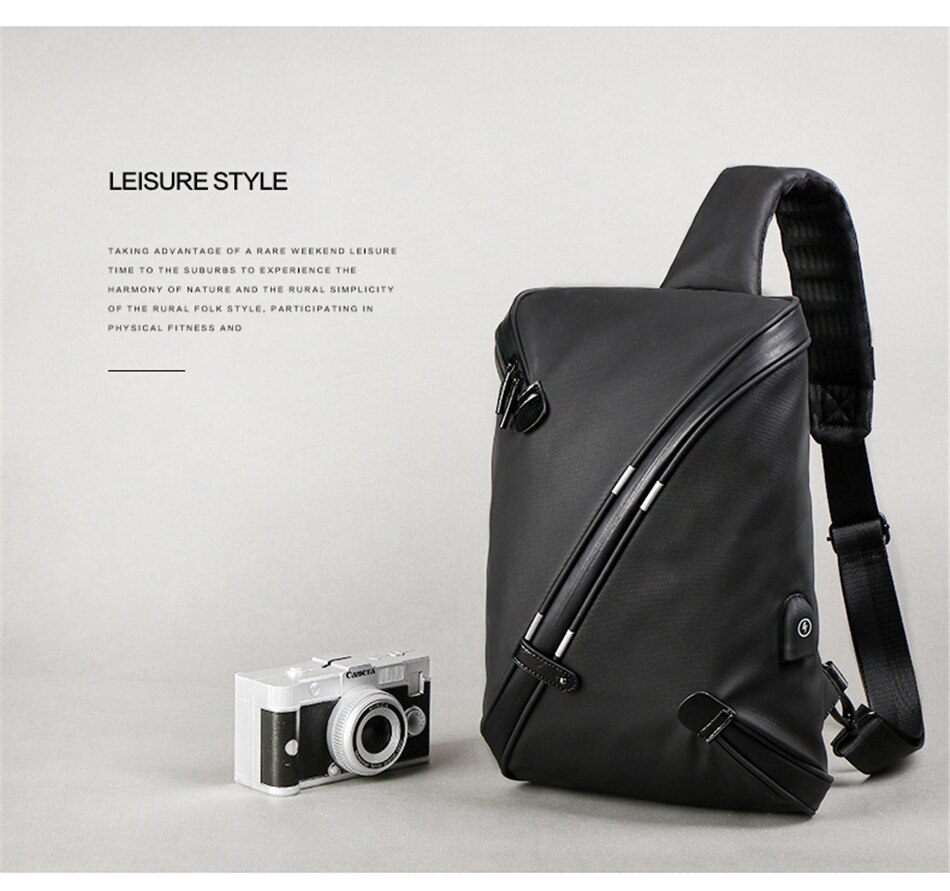 Business Male Sport Travel Chest Bag Waterproof Dust-proof Large Capacity Shoulder Bag USB Charging Student Messenger Light Bags