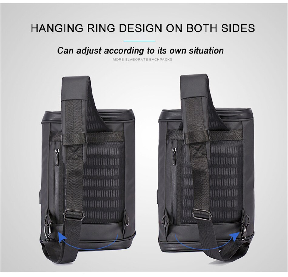 Business Male Sport Travel Chest Bag Waterproof Dust-proof Large Capacity Shoulder Bag USB Charging Student Messenger Light Bags