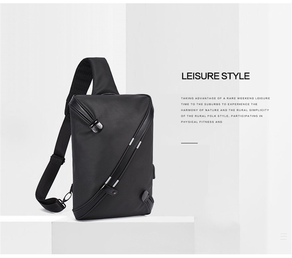 Business Male Sport Travel Chest Bag Waterproof Dust-proof Large Capacity Shoulder Bag USB Charging Student Messenger Light Bags