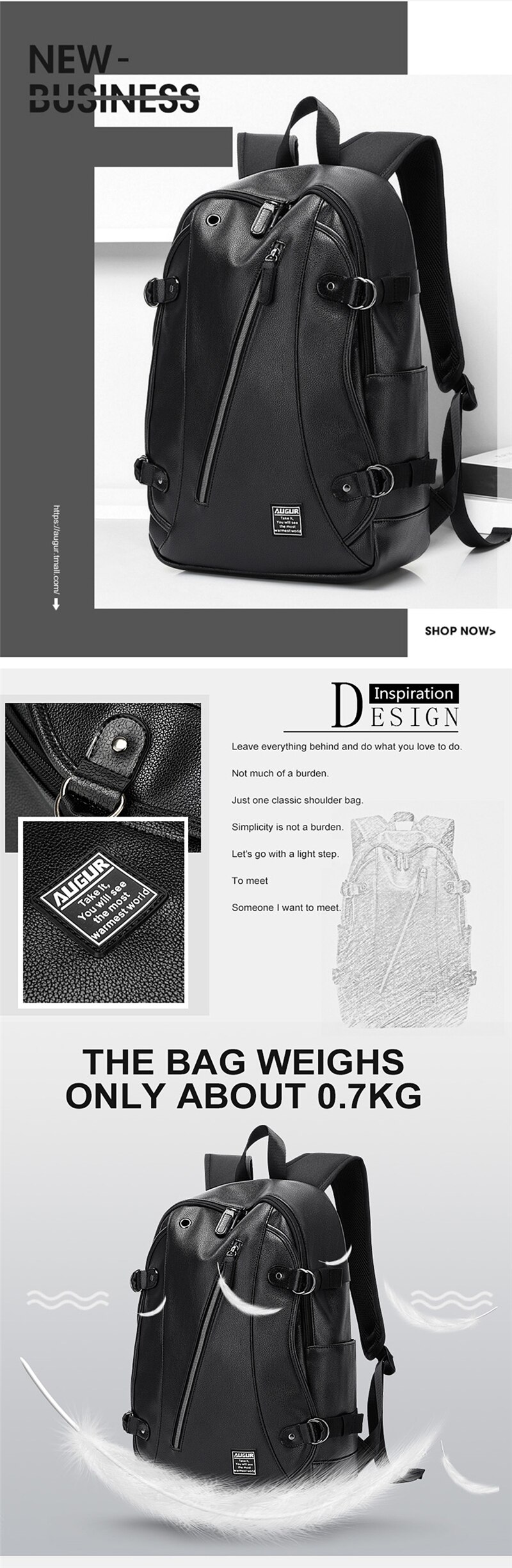 Fashion Men Women Backpack PU Leather Earphone Hole Travel Waterproof 15.6 Inch Laptop Backpack Sports Large Capacity School Bag