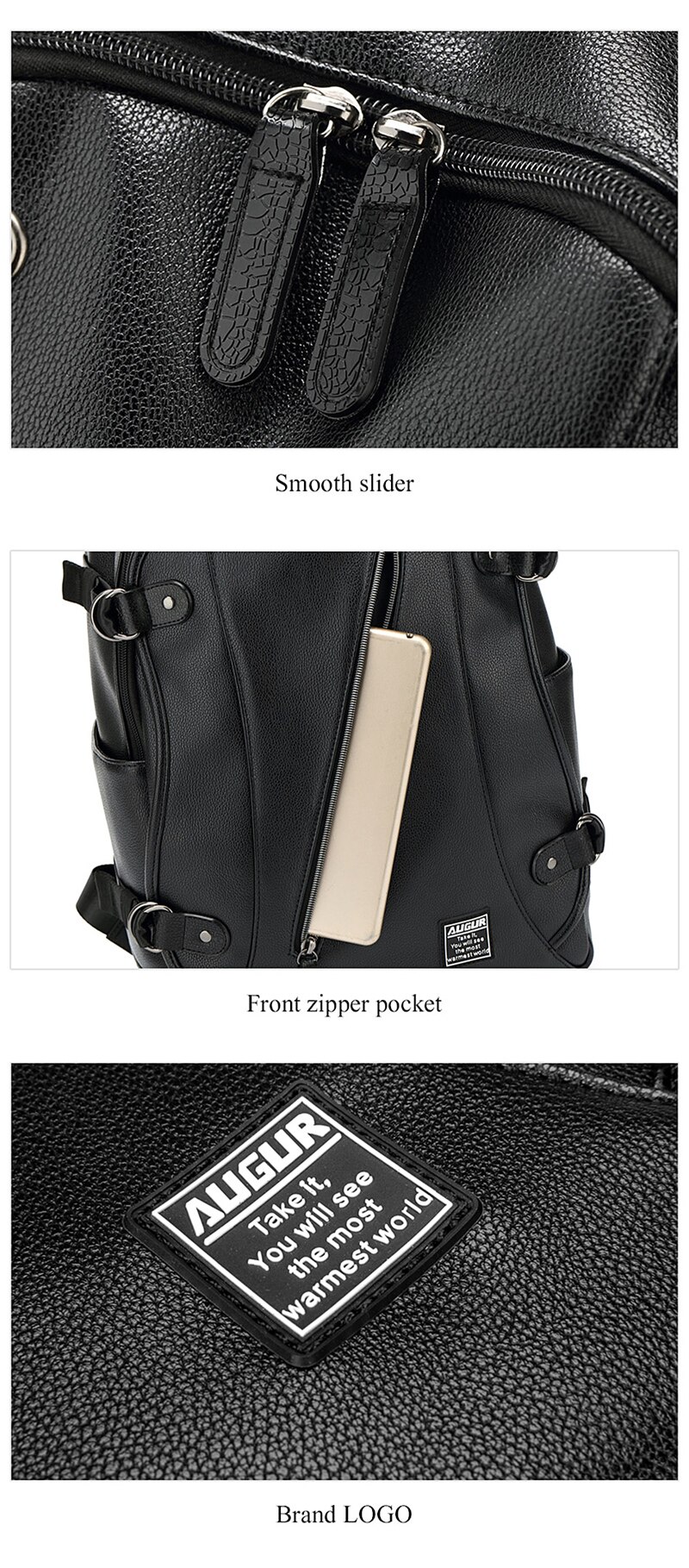 Fashion Men Women Backpack PU Leather Earphone Hole Travel Waterproof 15.6 Inch Laptop Backpack Sports Large Capacity School Bag