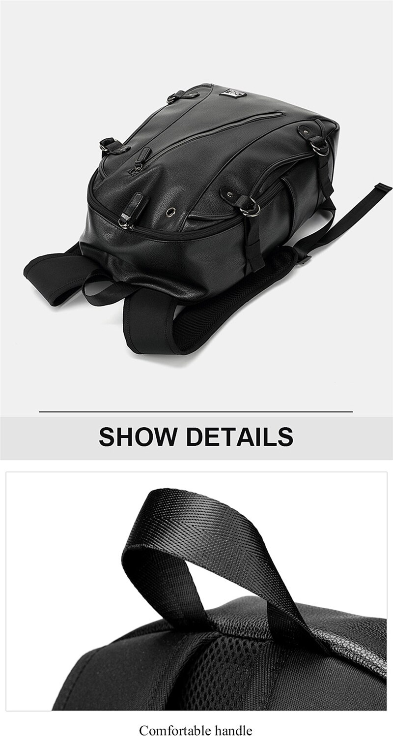 Fashion Men Women Backpack PU Leather Earphone Hole Travel Waterproof 15.6 Inch Laptop Backpack Sports Large Capacity School Bag