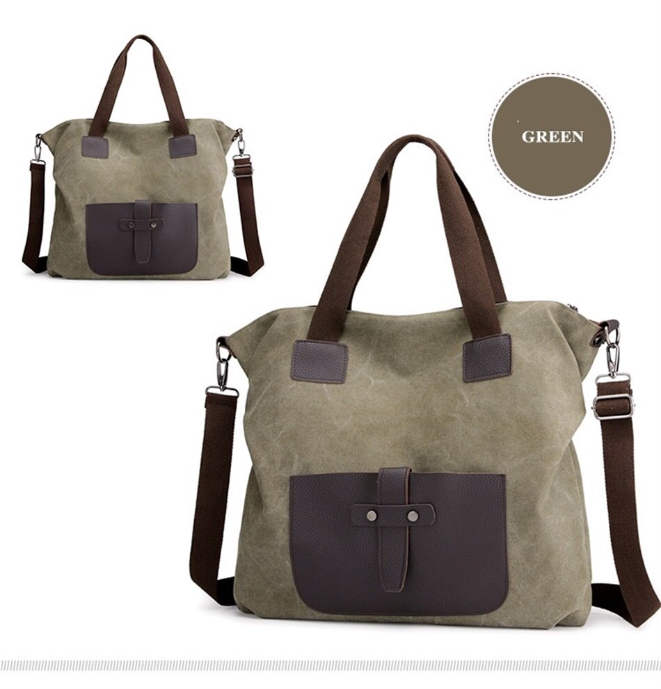 Vintage Element Canvas Large Capacity Crossbody Woman Bag Casual Shoulder Strap Detachable Tote Bag Shoulder Soft Fabric Handbag