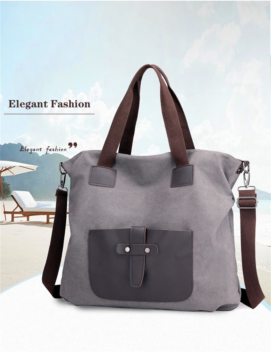 Vintage Element Canvas Large Capacity Crossbody Woman Bag Casual Shoulder Strap Detachable Tote Bag Shoulder Soft Fabric Handbag