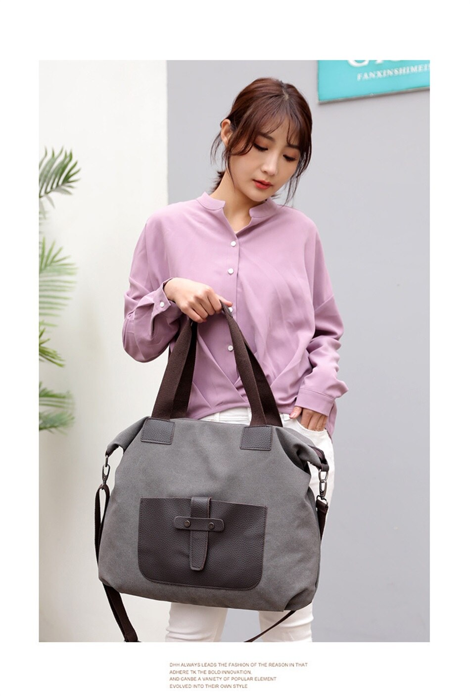 Vintage Element Canvas Large Capacity Crossbody Woman Bag Casual Shoulder Strap Detachable Tote Bag Shoulder Soft Fabric Handbag