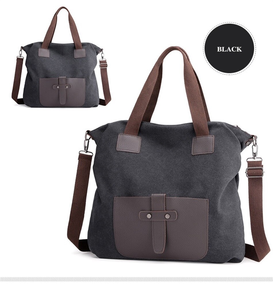 Vintage Element Canvas Large Capacity Crossbody Woman Bag Casual Shoulder Strap Detachable Tote Bag Shoulder Soft Fabric Handbag