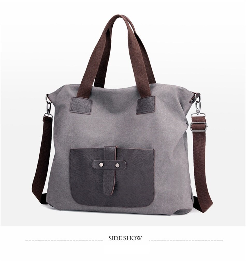 Vintage Element Canvas Large Capacity Crossbody Woman Bag Casual Shoulder Strap Detachable Tote Bag Shoulder Soft Fabric Handbag