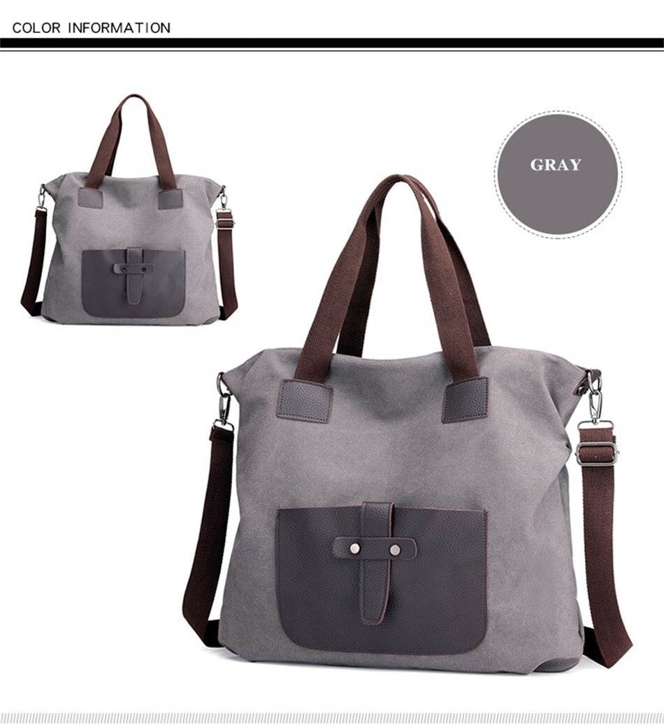 Vintage Element Canvas Large Capacity Crossbody Woman Bag Casual Shoulder Strap Detachable Tote Bag Shoulder Soft Fabric Handbag