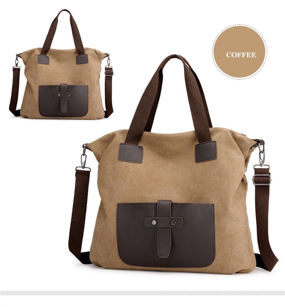 Vintage Element Canvas Large Capacity Crossbody Woman Bag Casual Shoulder Strap Detachable Tote Bag Shoulder Soft Fabric Handbag