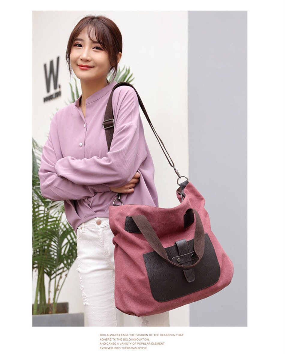 Vintage Element Canvas Large Capacity Crossbody Woman Bag Casual Shoulder Strap Detachable Tote Bag Shoulder Soft Fabric Handbag