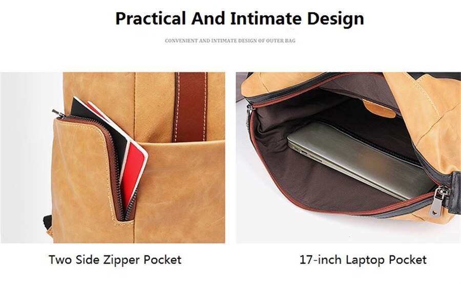 Leather Men Casual 17-Inch Laptop Backpack Travel Backpack Waterproof Men Top Quality Retro Genuine Cowhide First Layer Knapsack