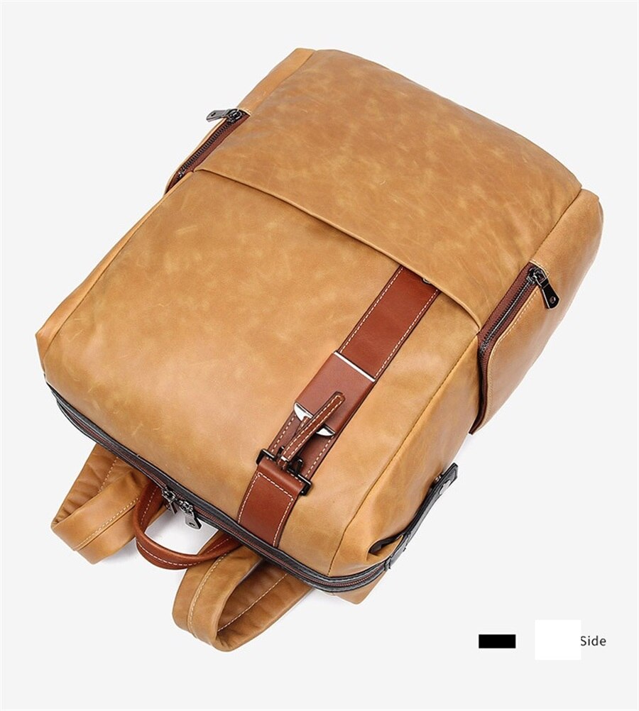Leather Men Casual 17-Inch Laptop Backpack Travel Backpack Waterproof Men Top Quality Retro Genuine Cowhide First Layer Knapsack