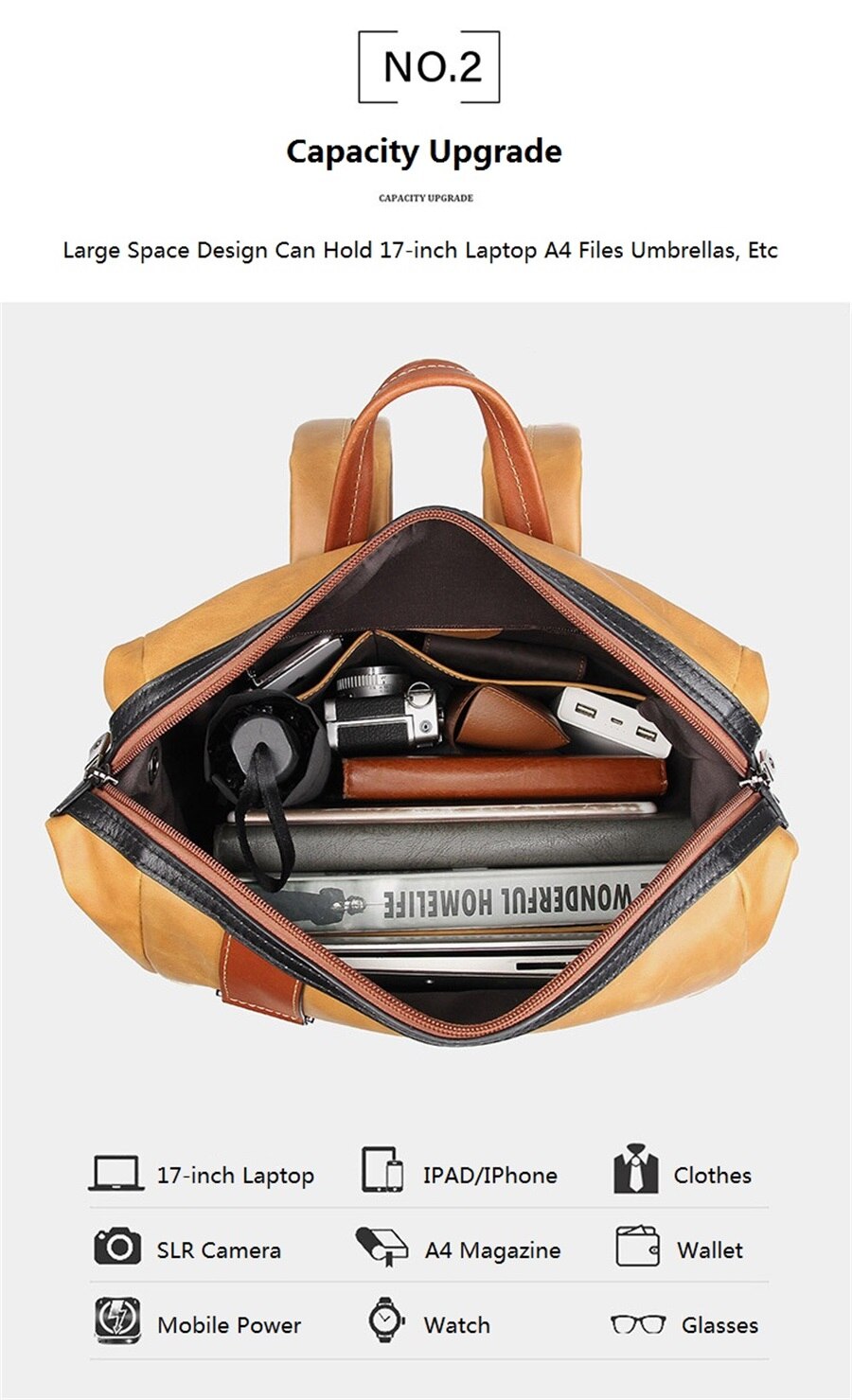 Leather Men Casual 17-Inch Laptop Backpack Travel Backpack Waterproof Men Top Quality Retro Genuine Cowhide First Layer Knapsack