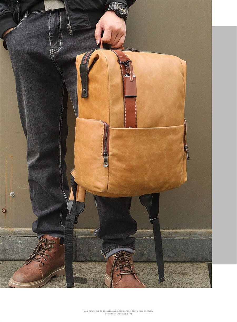 Leather Men Casual 17-Inch Laptop Backpack Travel Backpack Waterproof Men Top Quality Retro Genuine Cowhide First Layer Knapsack