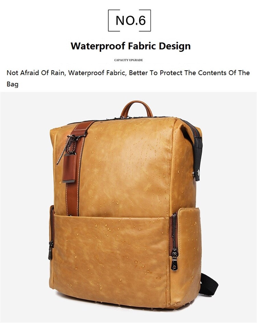 Leather Men Casual 17-Inch Laptop Backpack Travel Backpack Waterproof Men Top Quality Retro Genuine Cowhide First Layer Knapsack