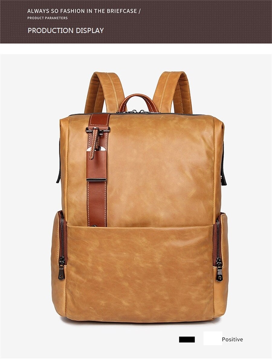 Leather Men Casual 17-Inch Laptop Backpack Travel Backpack Waterproof Men Top Quality Retro Genuine Cowhide First Layer Knapsack