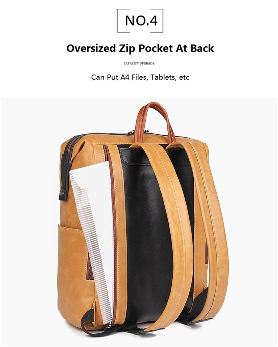 Leather Men Casual 17-Inch Laptop Backpack Travel Backpack Waterproof Men Top Quality Retro Genuine Cowhide First Layer Knapsack