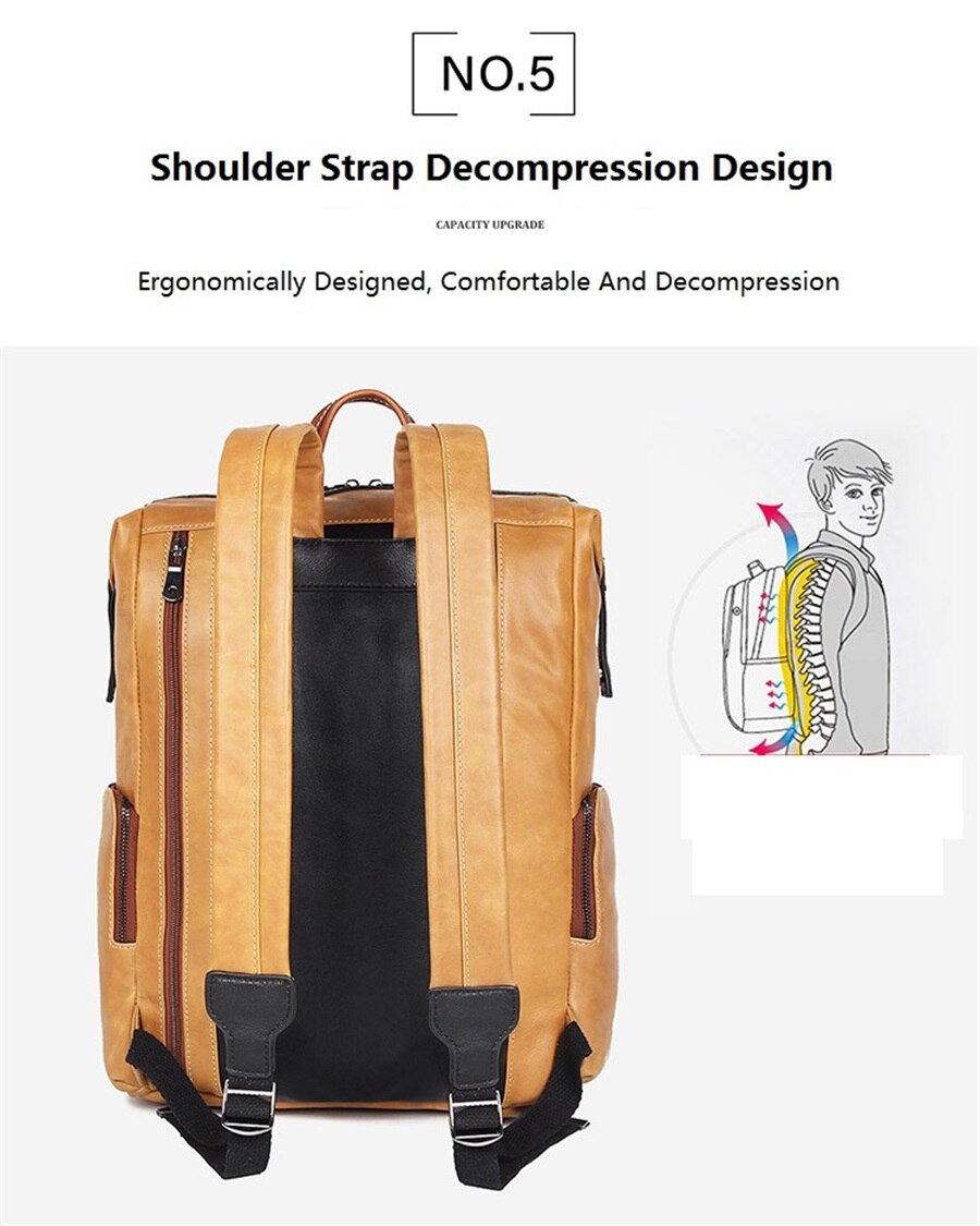 Leather Men Casual 17-Inch Laptop Backpack Travel Backpack Waterproof Men Top Quality Retro Genuine Cowhide First Layer Knapsack