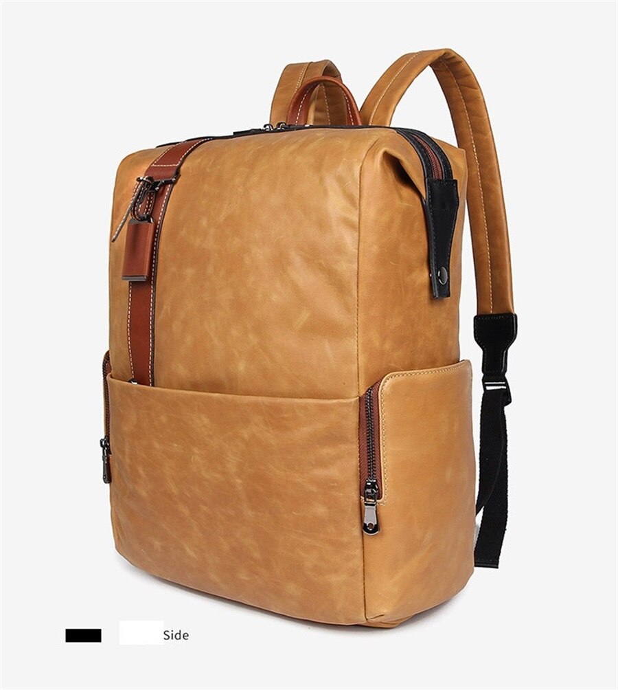 Leather Men Casual 17-Inch Laptop Backpack Travel Backpack Waterproof Men Top Quality Retro Genuine Cowhide First Layer Knapsack