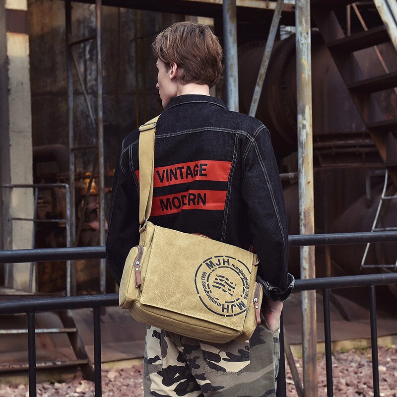 Men's Vintage Messenger Bags Quality Canvas Shoulder Bag Men Casual Business Crossbody School Bag Sports Printing Travel Handbag