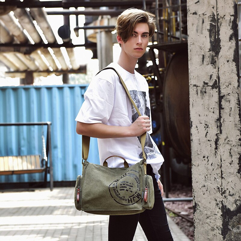 Men's Vintage Messenger Bags Quality Canvas Shoulder Bag Men Casual Business Crossbody School Bag Sports Printing Travel Handbag