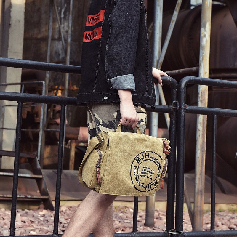 Men's Vintage Messenger Bags Quality Canvas Shoulder Bag Men Casual Business Crossbody School Bag Sports Printing Travel Handbag