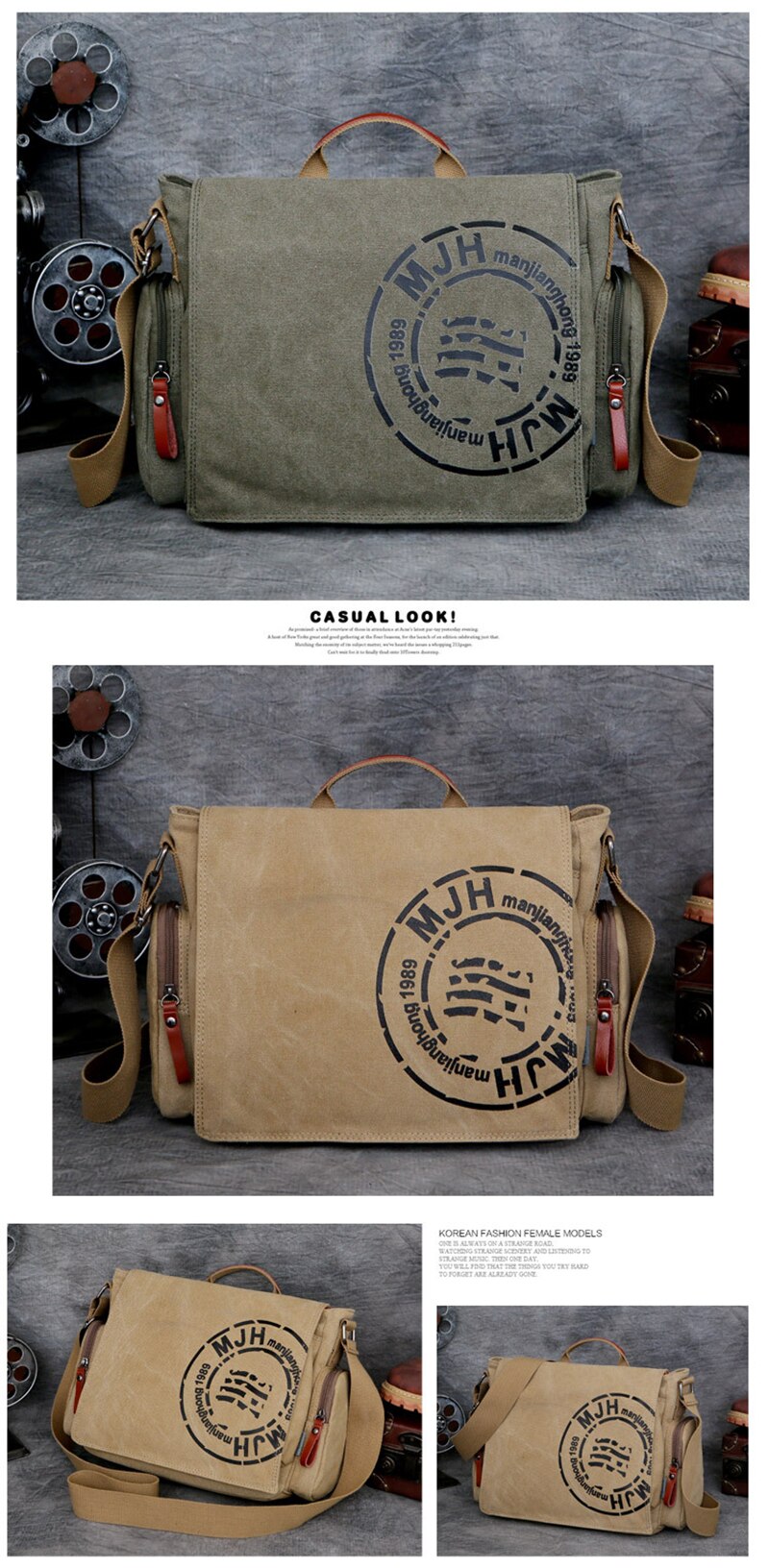 Men's Vintage Messenger Bags Quality Canvas Shoulder Bag Men Casual Business Crossbody School Bag Sports Printing Travel Handbag