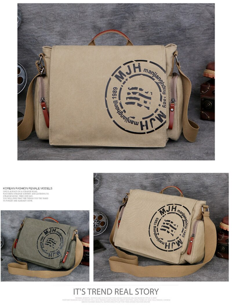 Men's Vintage Messenger Bags Quality Canvas Shoulder Bag Men Casual Business Crossbody School Bag Sports Printing Travel Handbag