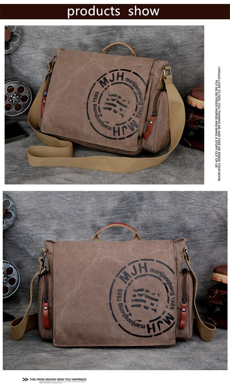 Men's Vintage Messenger Bags Quality Canvas Shoulder Bag Men Casual Business Crossbody School Bag Sports Printing Travel Handbag