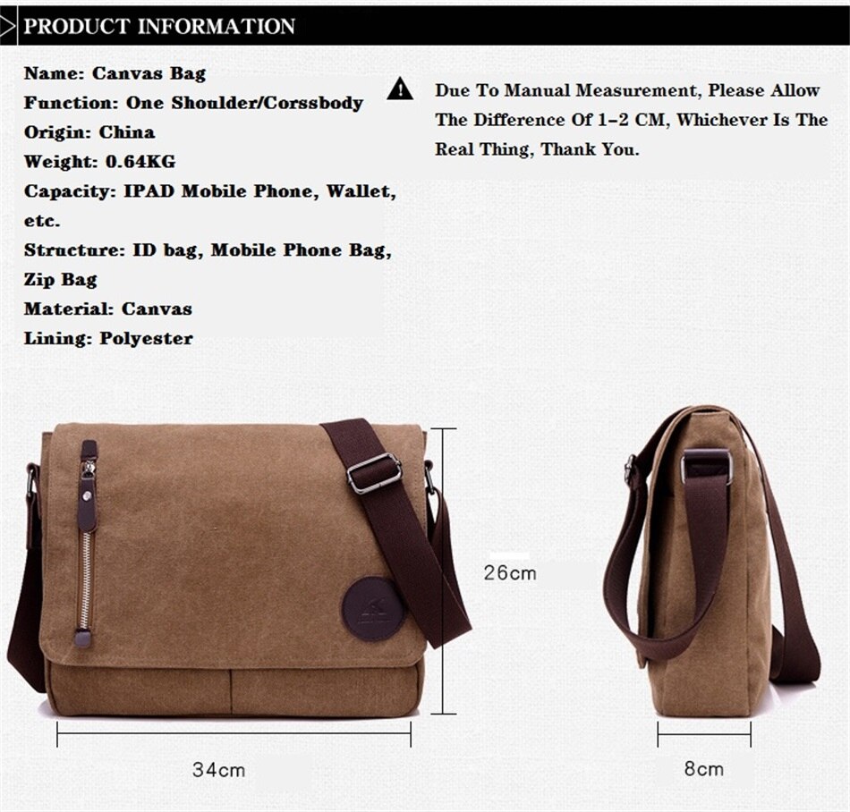 2019 New Fashion Trends Canvas Bags  Business Documents Solid Color Male Bags Urban Leisure Sport Travel Messenger Shoulder Bags